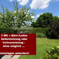 ANLAGE-Immobilie Mörfelden-Walldorf: Wohn- u. Geschäftshaus in top Lage, 3 WE, Laden, Stellplätze, Bauplatz, Garten